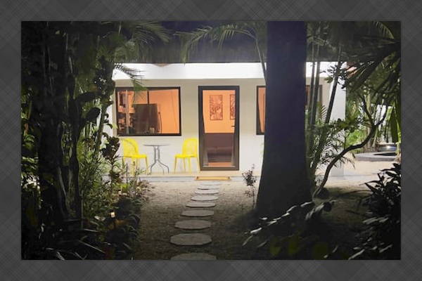 Lights line the walkway in the evening.  Good lighting means you can enjoy this space even at night. 