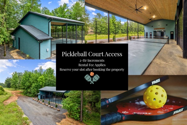 Pickleball Court Access 
Guests can rent access to a private outdoor pickleball court in Broken Bow. Available daily 7 AM – 10 PM for $60 + tax per 2-hour session. Booking details will be provided after your reservation is confirmed.