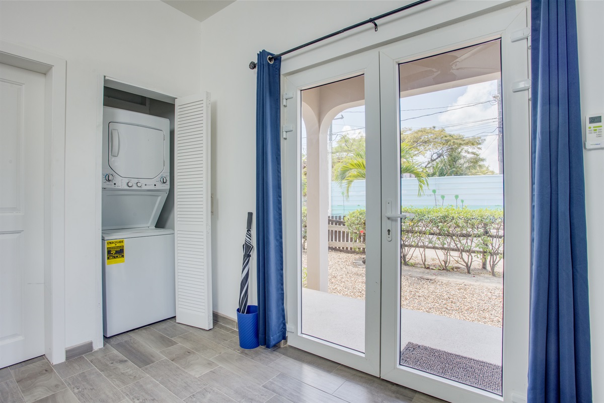 First floor studio laundry area and private entrance