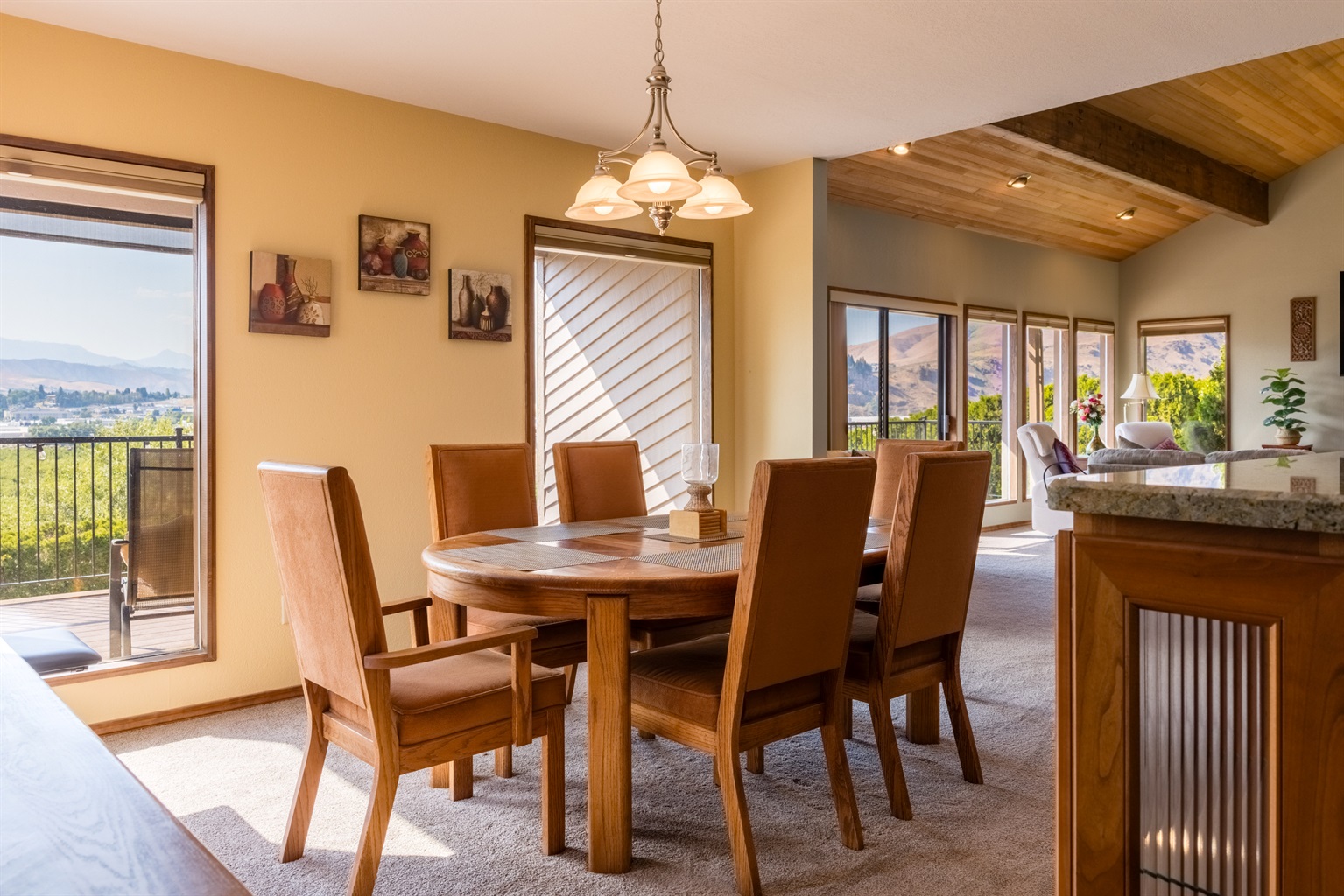 Dining area with beautiful sunset views — perfect for family meals.