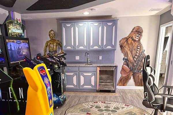 Kitchenette With Drink Cooler At End Of Game Room