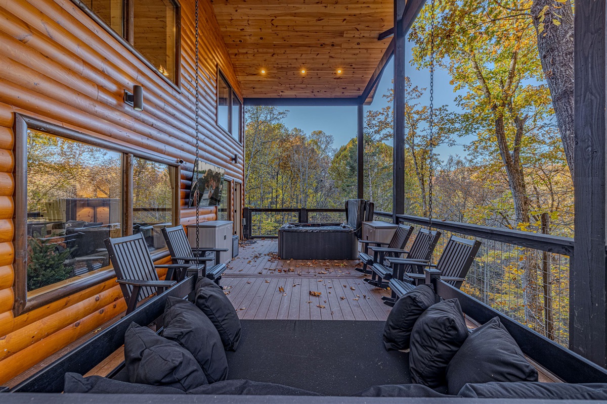 We have added an amazing fire pit to the deck. Daybed for swinging or rockers for chilling, this place is the best!