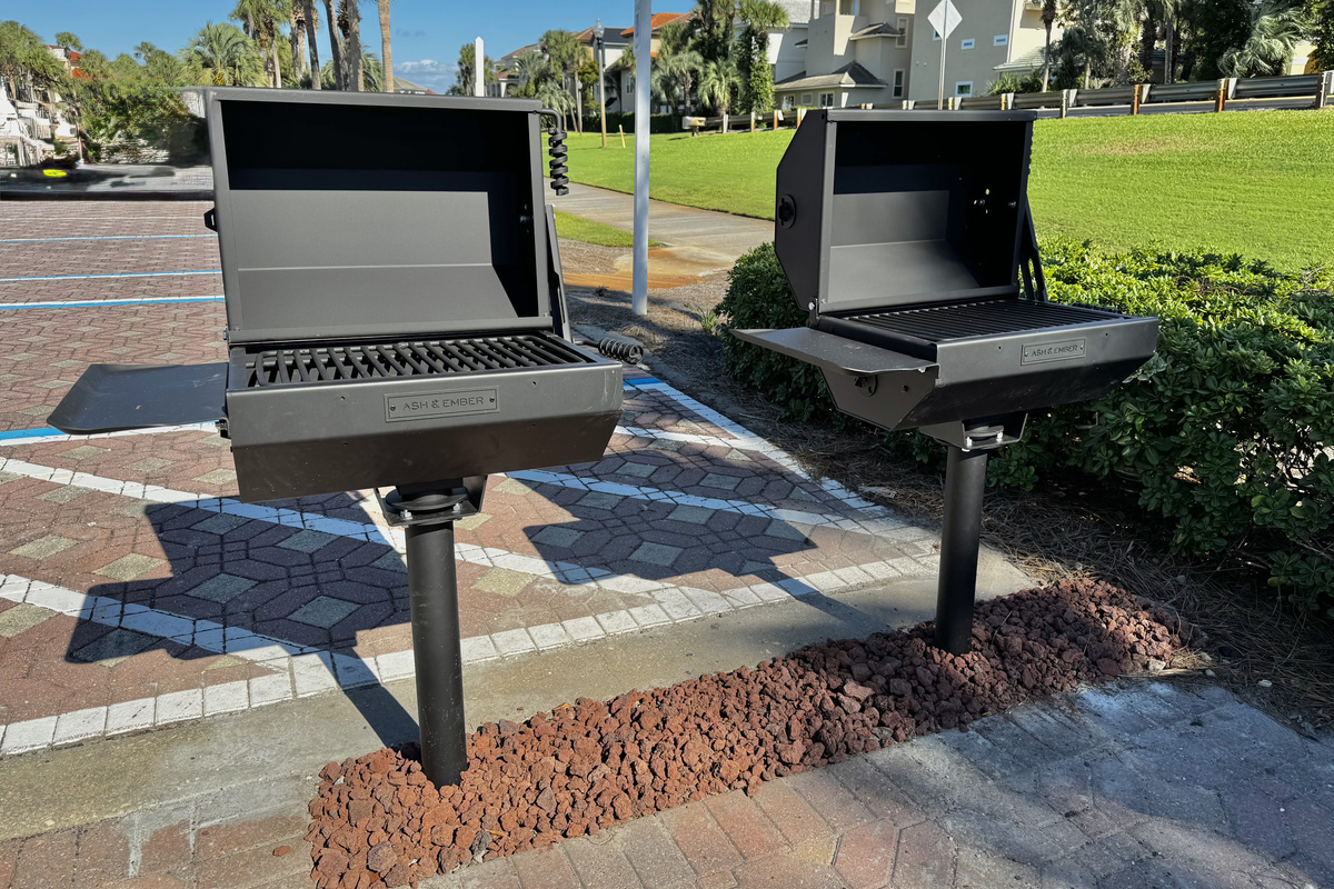 Two new charcoal grills are available for use.