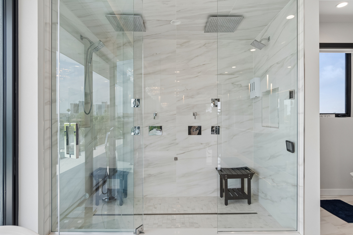 The steam over head shower is luxurious and relaxing for your beach vacation