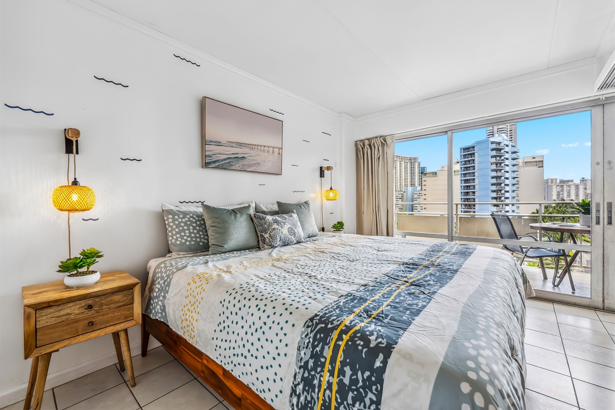 Tastefully furnished spacious bedroom with King bed.  Private lanai is adjacent to bedroom 
