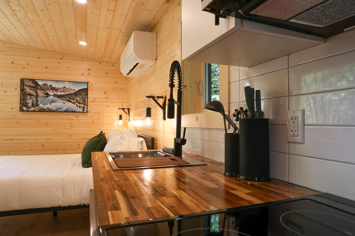 Butcher block countertops and everything you need to cook meals