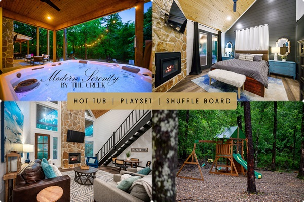 Welcome to Modern Serenity, a cozy creekside cabin where warm fires, scenic forest views, and the calming sounds of the creek invite you to truly unwind