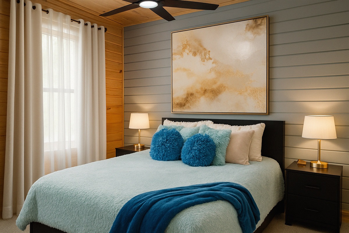 Queen Bedroom with attached full bathroom. Has a Roku streaming TV and the best vibes