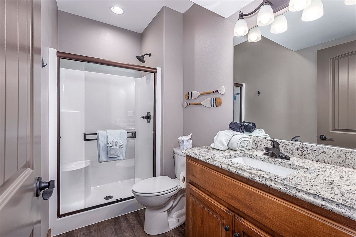 Lower level attached bathroom to bunk room