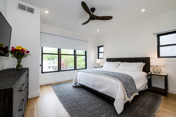Ceiling fan, Motorized blackout shades