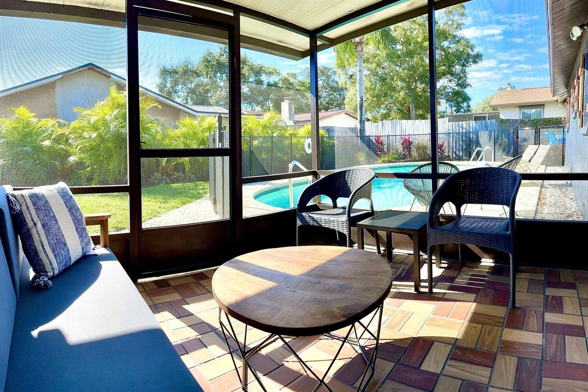 Patio overlooking the pool