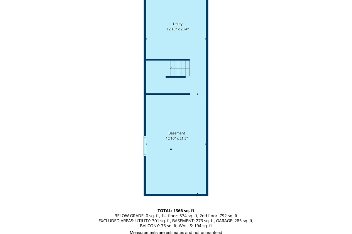 Lower level layout showing unfinished basement and storage areas