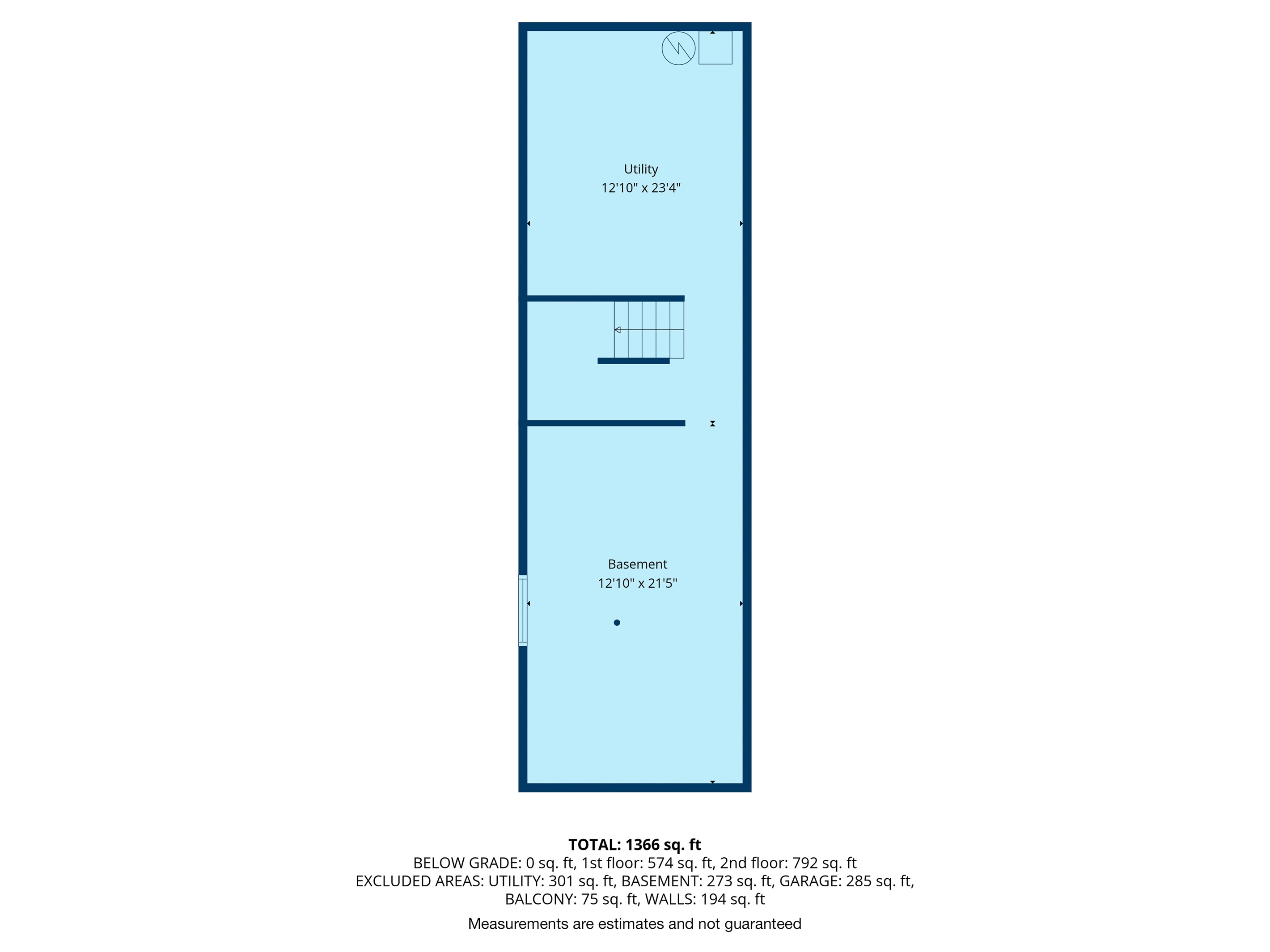 Lower level layout showing unfinished basement and storage areas