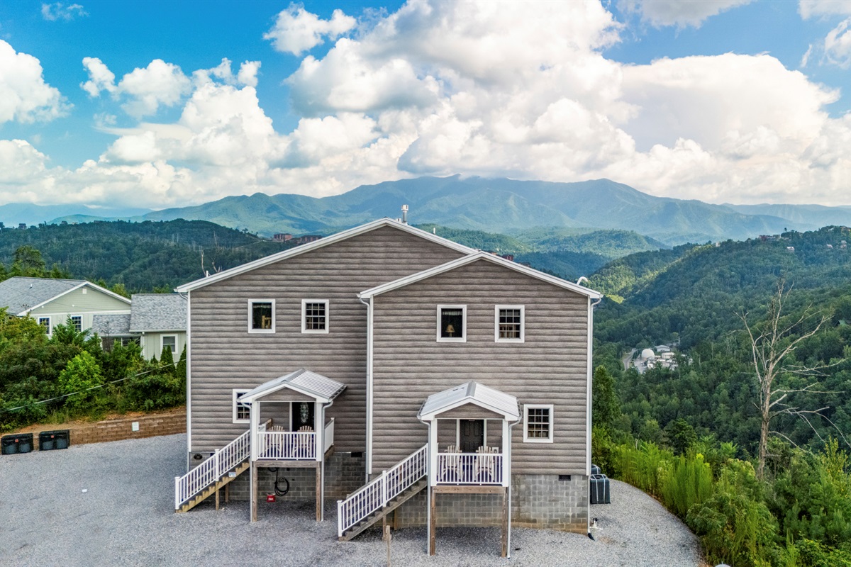 You have arrived at the cabin. The left entrance is the doorway to your best trip ever to Gatlinburg. The view is centered on Mount LeConte and will leave you in awe.