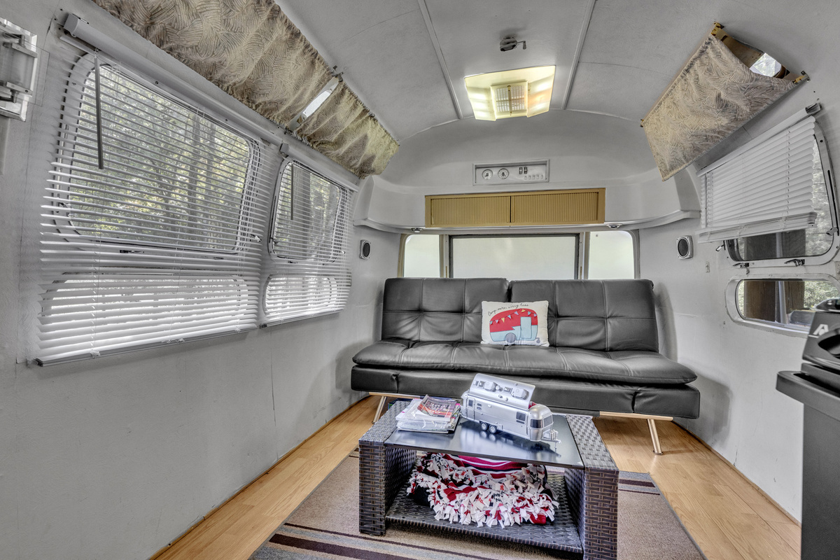 Kick back and relax in the Airstream’s bright, comfortable living space