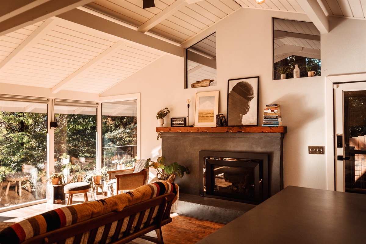 Curl up by the fire after a day exploring the Russian River.