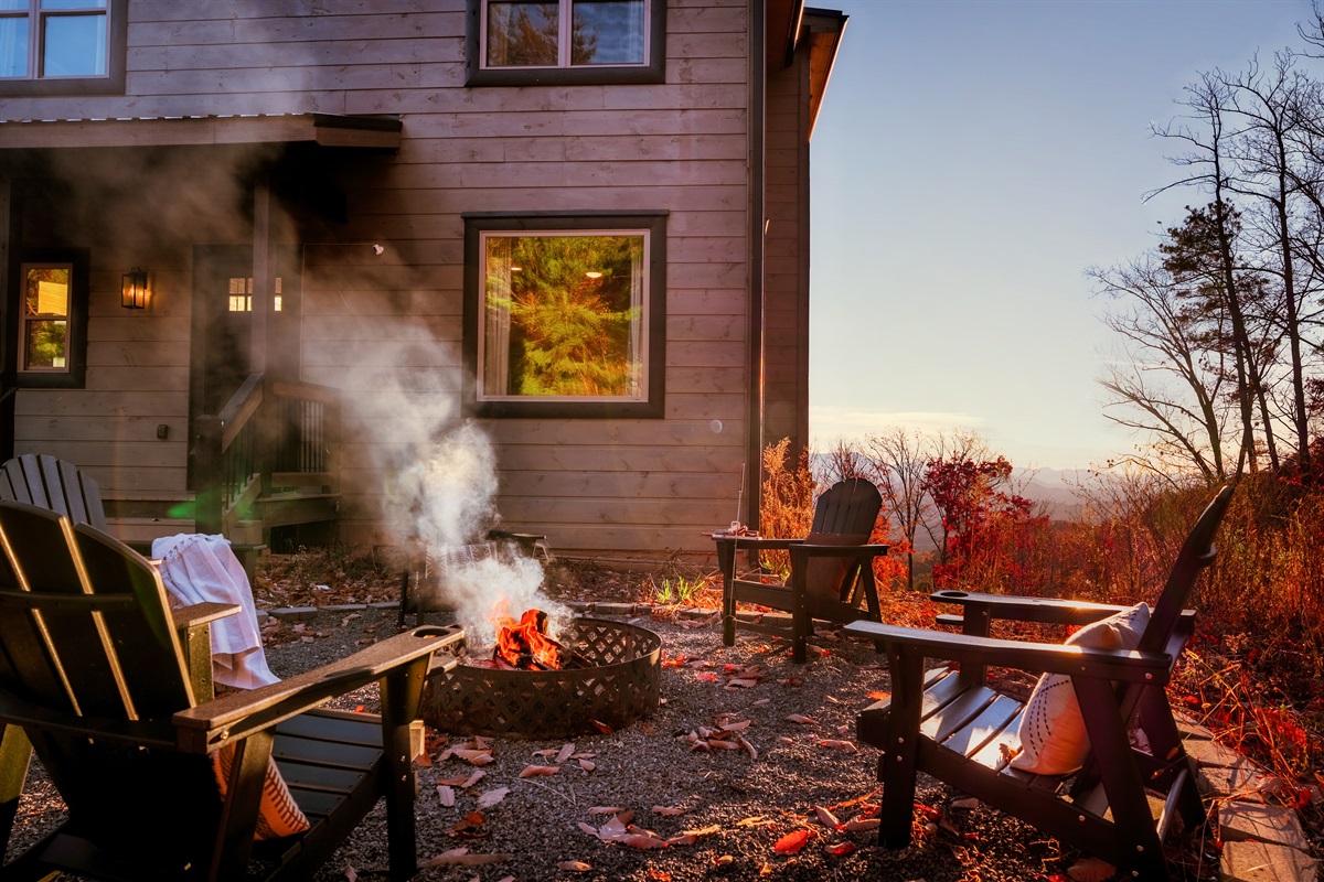 Firepit nights made easy. Chairs set for stories, s’mores, and stargazing.