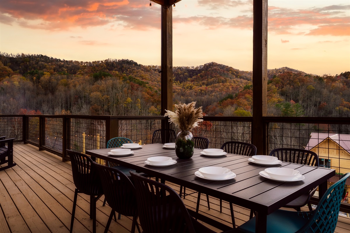 Dining table on deck with views