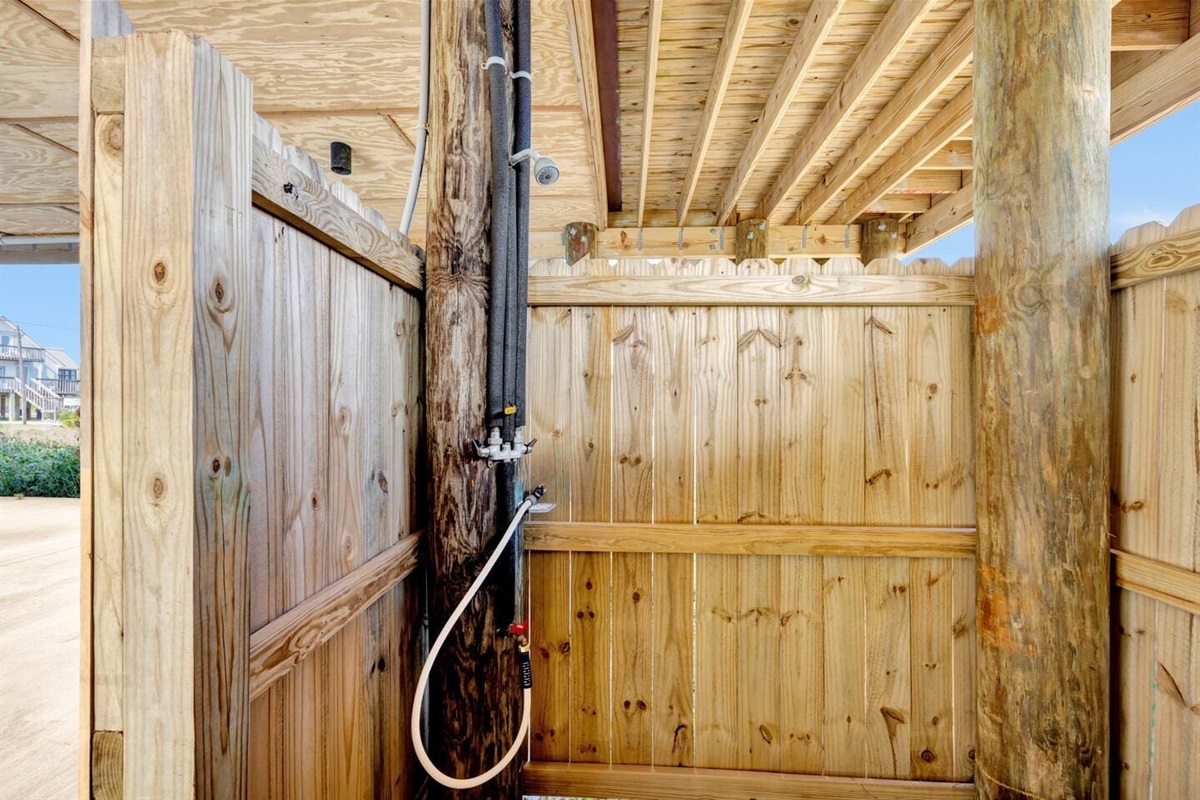 Outdoor shower to rinse off the salt and sand after a day on the beach