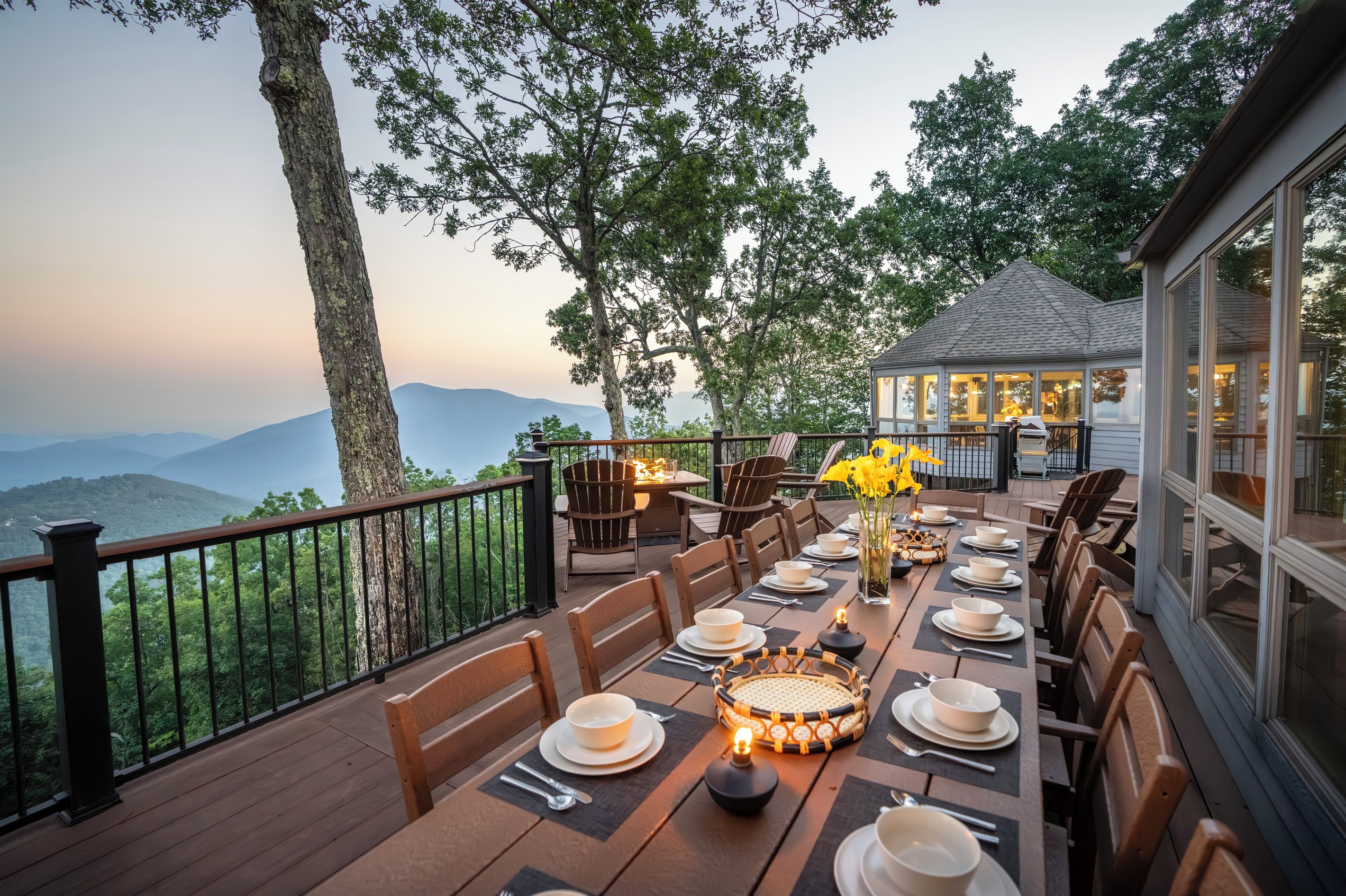Dining table for 12. Additional table for 6 also on this deck.
