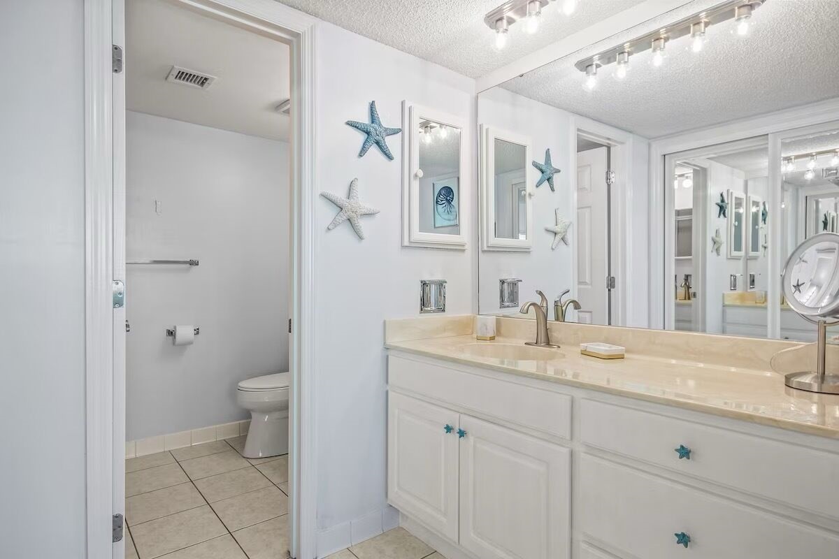 Master bathroom with dual vanities