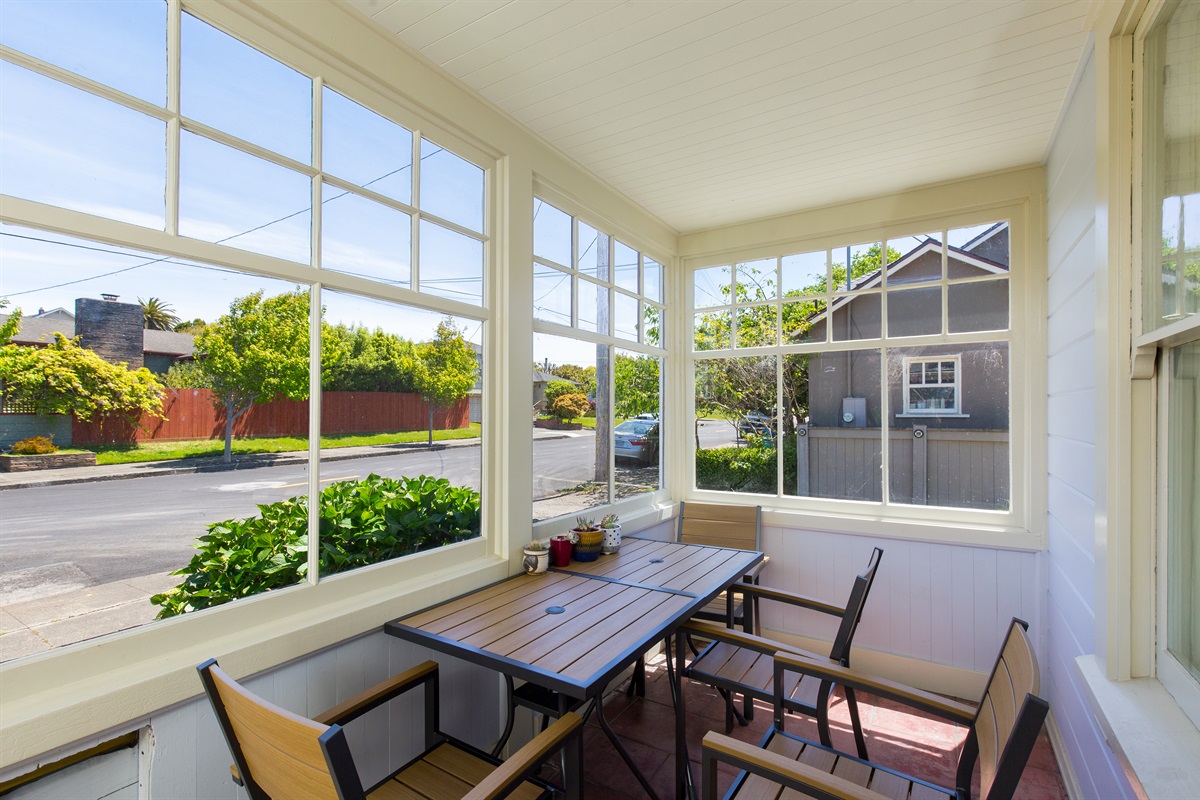Breakfast setup on the sunporch in morning light