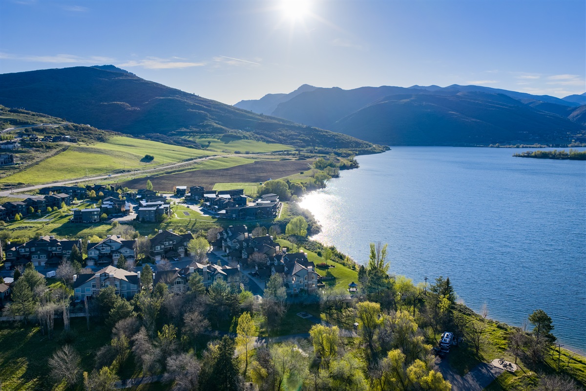 Stunning aerial views of Pineview Reservoir and the surrounding Wasatch Mountains.