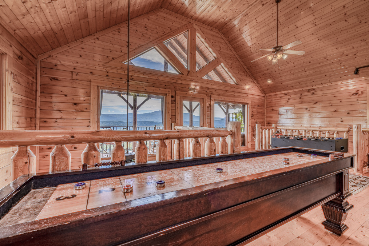 Shuffleboard table on upper level