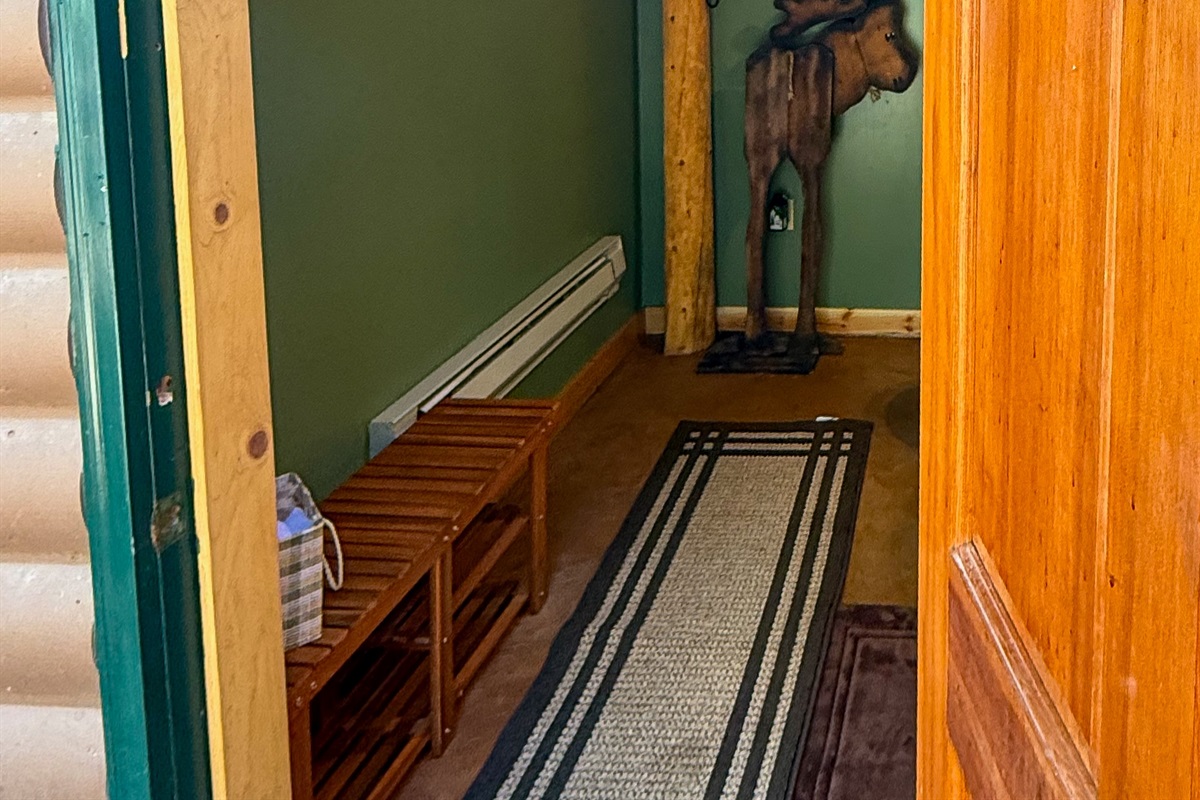 Bathhouse entrance with handy bench