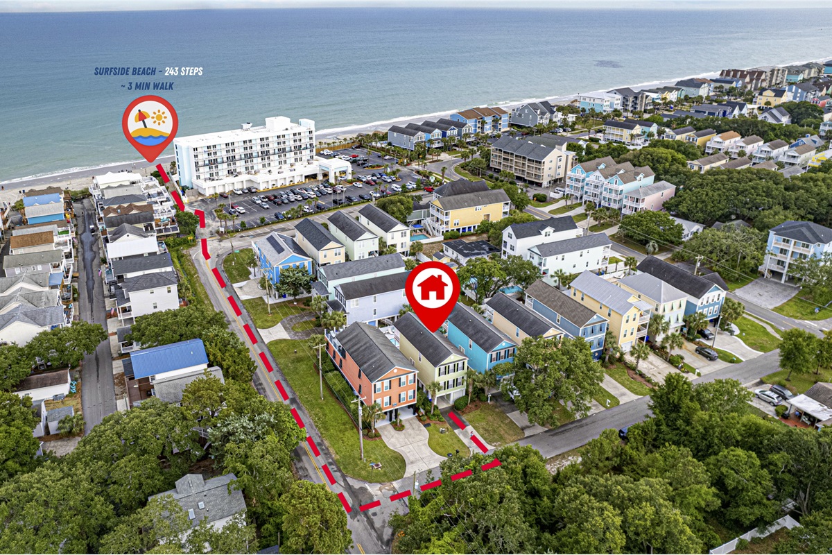 [Location] Welcome to your beachside sanctuary, just 243 steps away from the sand. An easy stroll, perfect for kids and adults alike, takes you to the shore in under 3 minutes. Goodbye parking woes, and hello seaside bliss! #WavesAndSun #BeachDays #Beach