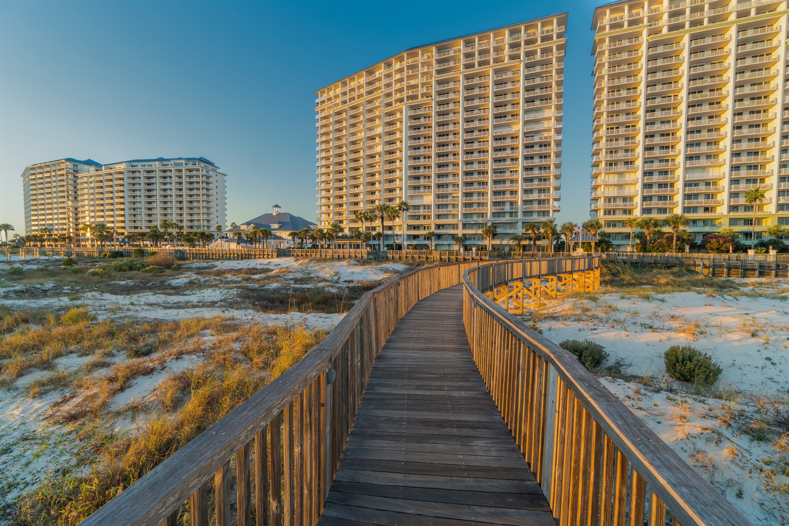 Boardwalk from beach to Bristol and Avalon towers