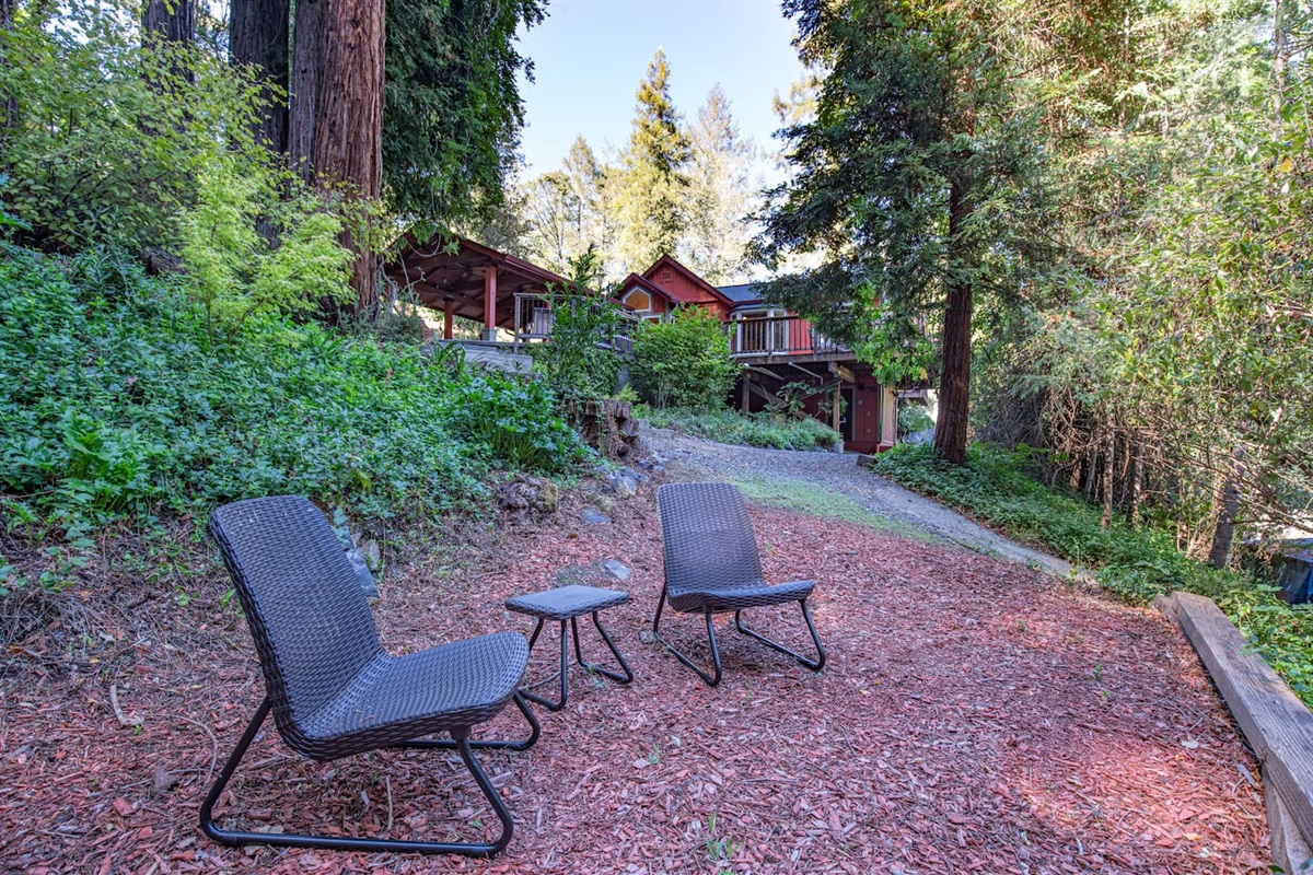 Indulge in relaxation at our beautiful tree-shaded outdoor seating area.