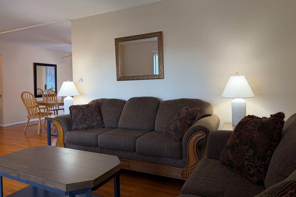 Living room with dining beyond