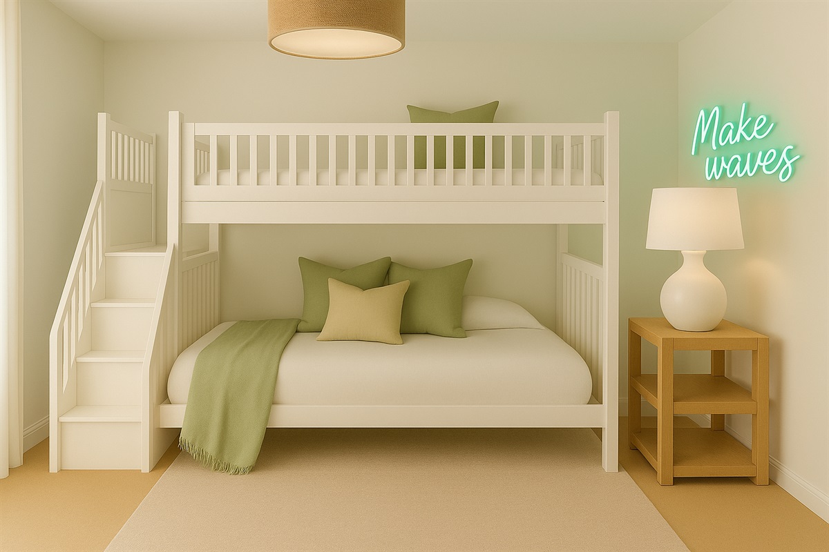 Cozy up in this twin bunk bed, perfect for kids or teens to relax, recharge, and make memories