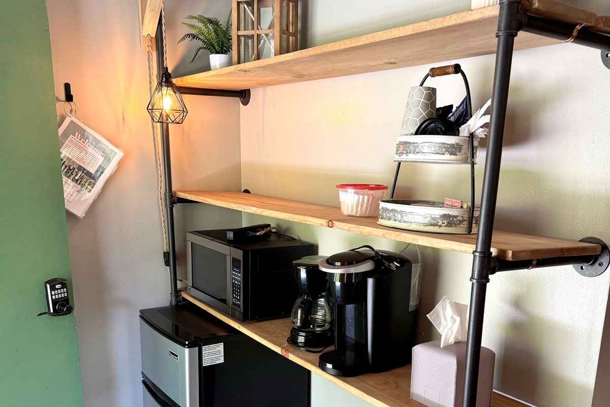 Coffee bar area with extra storage.