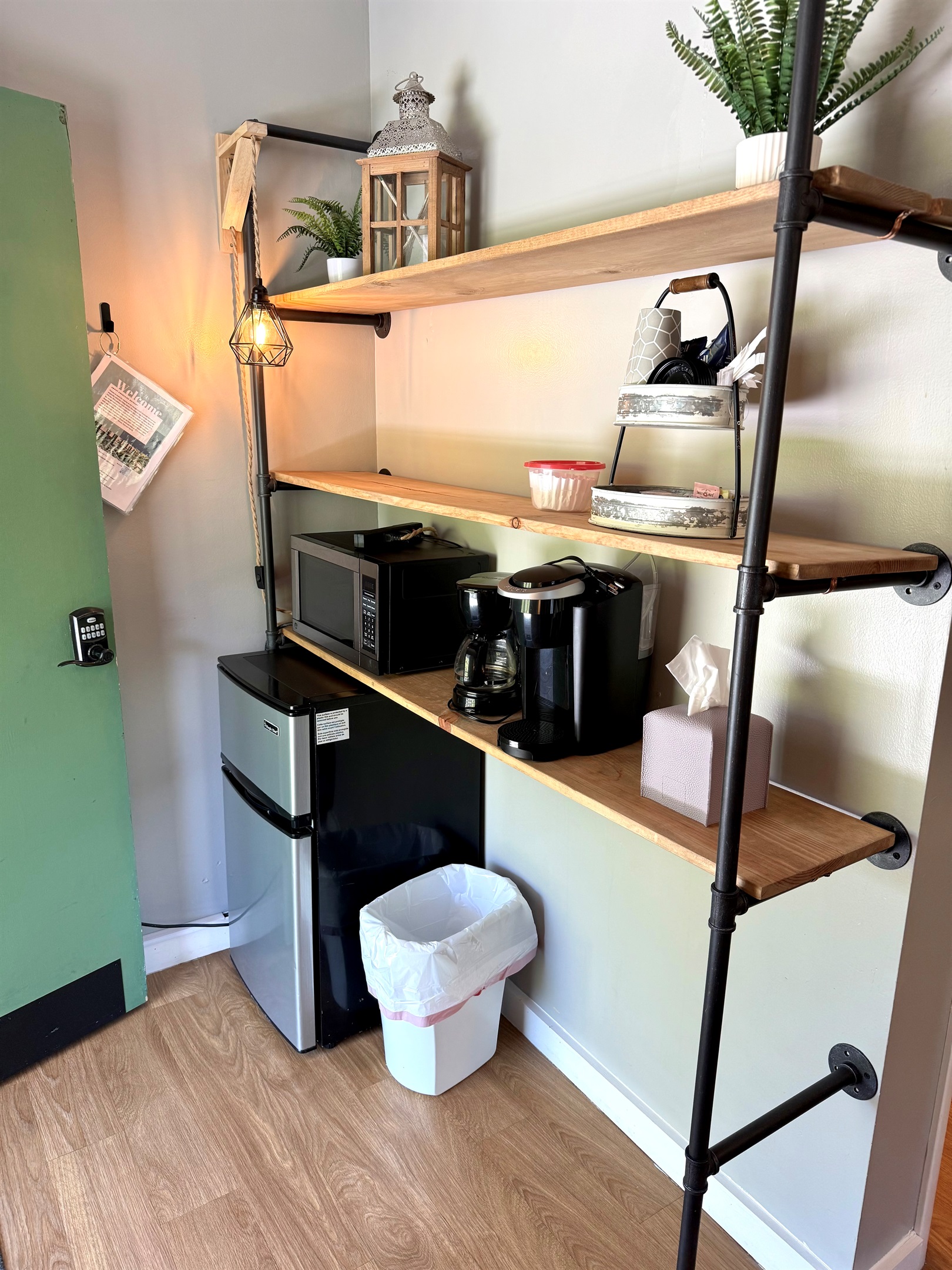 Coffee bar area with extra storage.
