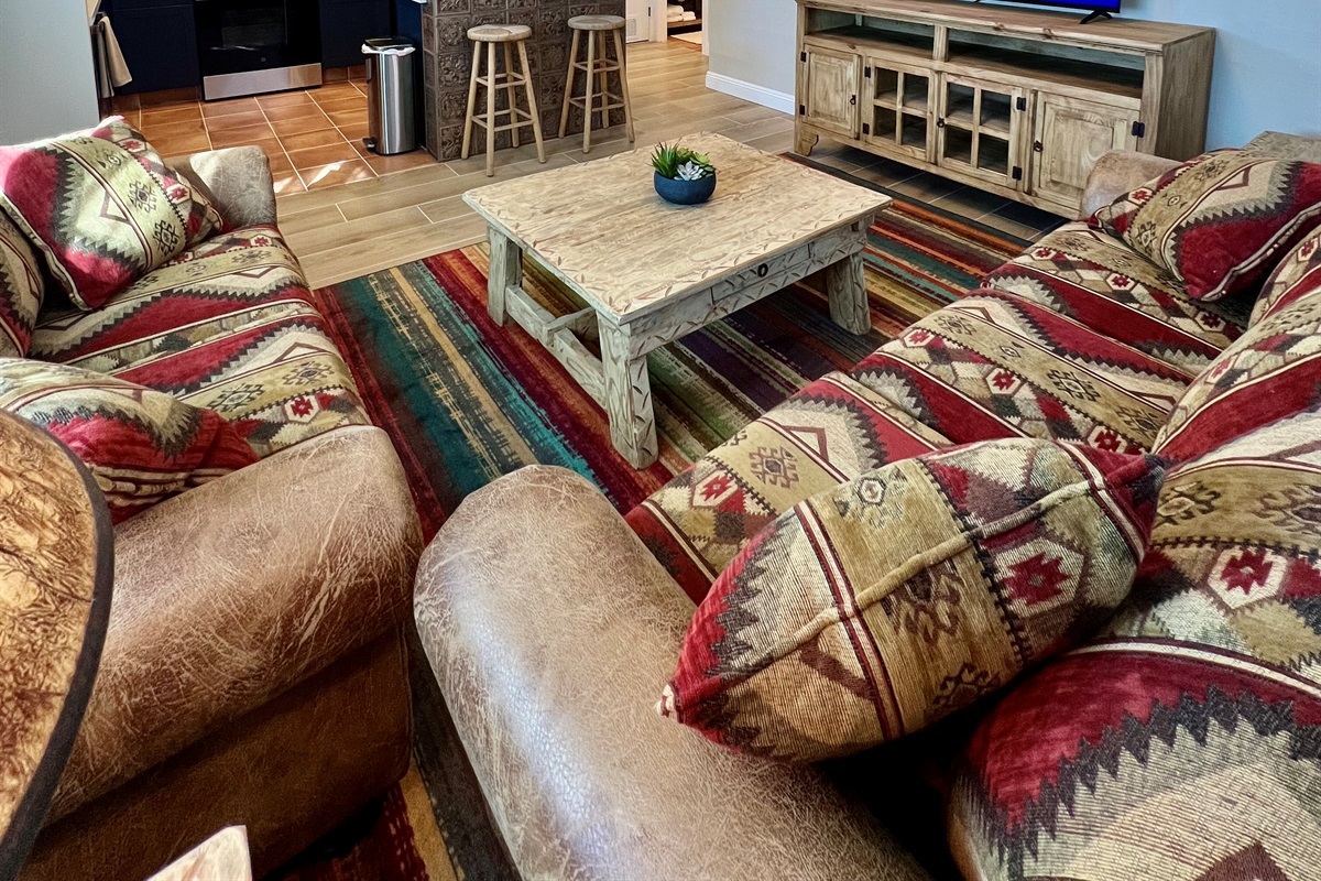 Soak up the natural light in this airy, open-plan space.