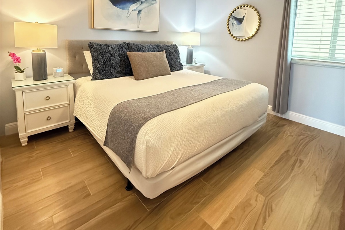 King bed and a 55” flat screen Smart TV