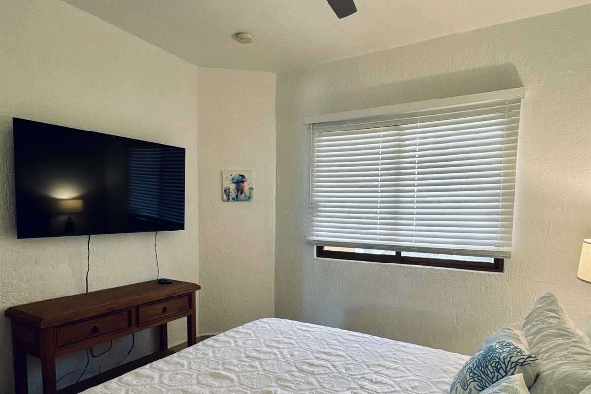 Guest bedroom with king bed and smarttv