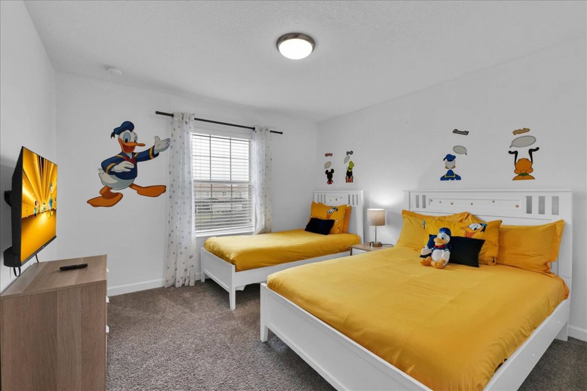 The kid's bedrooms have a Double and a Twin bed each, themed with Disney characters