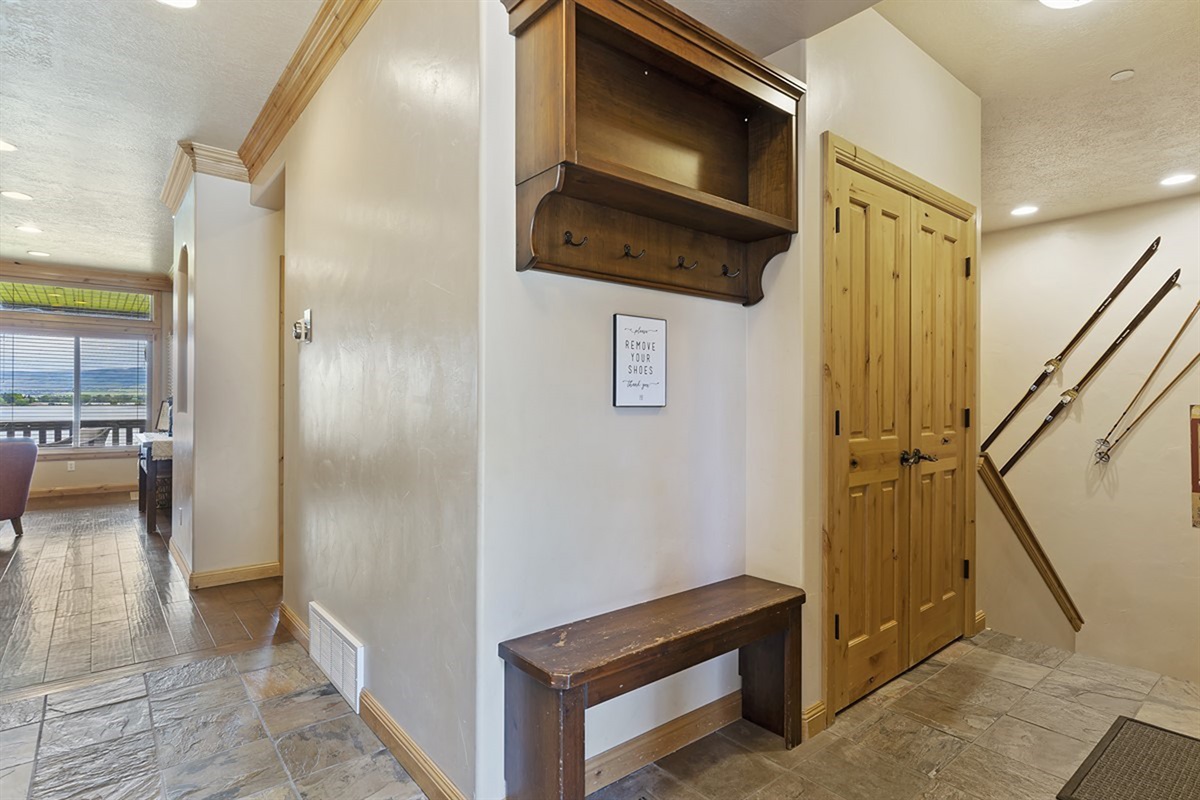 Entryway with bench seating and storage—perfect for winter gear.