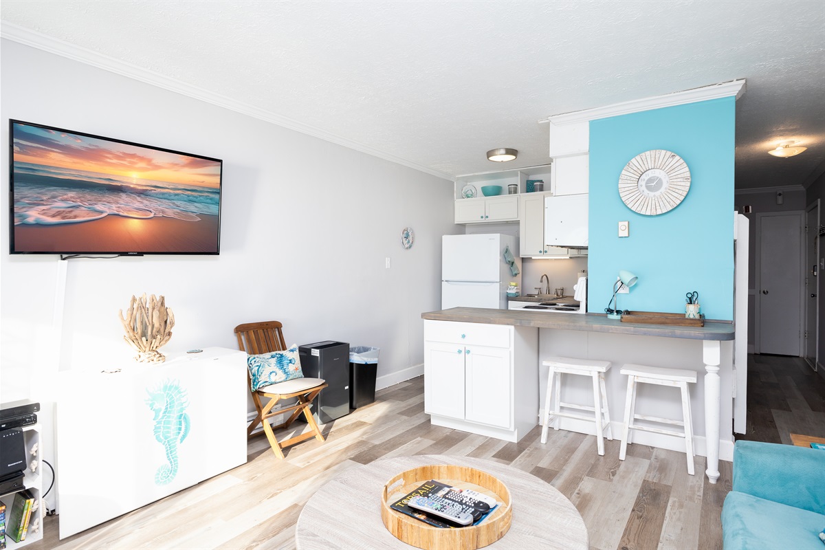 We love the vibe in the living room and kitchen!