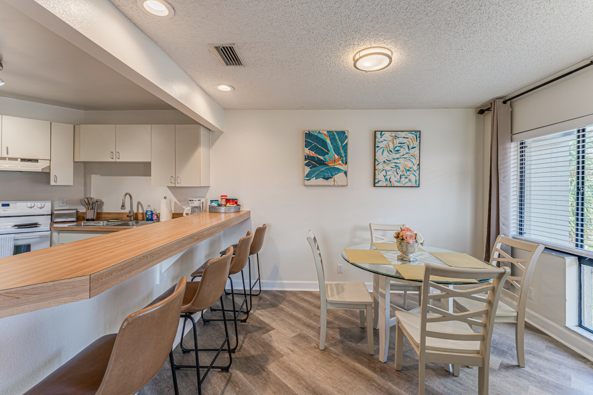 Gather around the dining table for a home-cooked meal, enjoy takeout from a local favorite, or share stories about your day's adventures.
