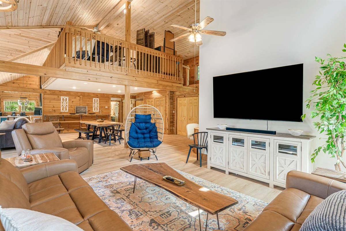 The living space is open to the dining area so everyone can enjoy each other's company. 