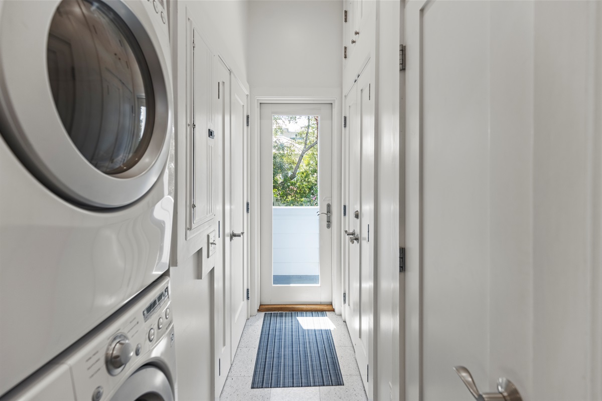 Laundry Hall/Bathroom Leads to Backyard