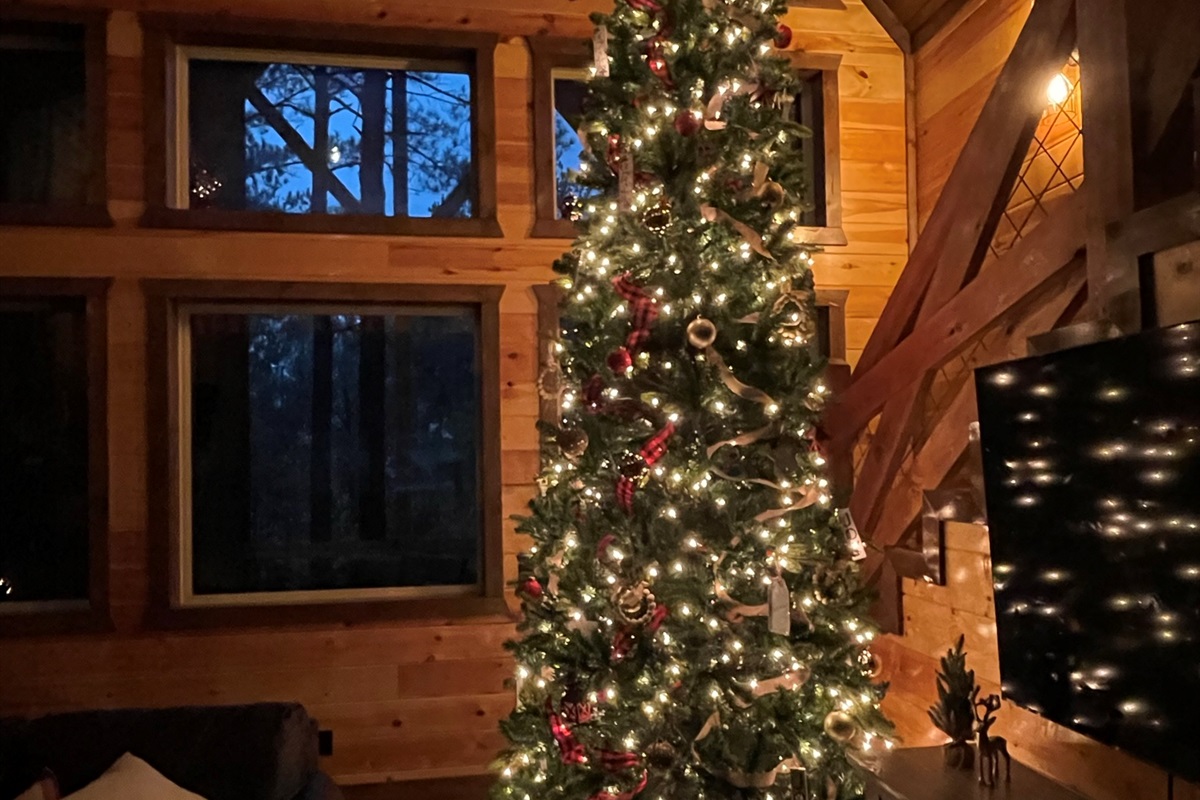 🎄 Celebrate Christmas surrounded by family, warmth, and a stunning 12-foot tree by the fire. The Americana Cabin makes holiday memories magical. 🌲🔥