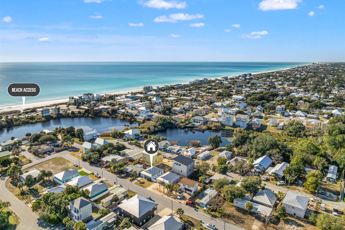 There are two different beach access points within a 10 minute walk or just a couple of minutes by vehicle.