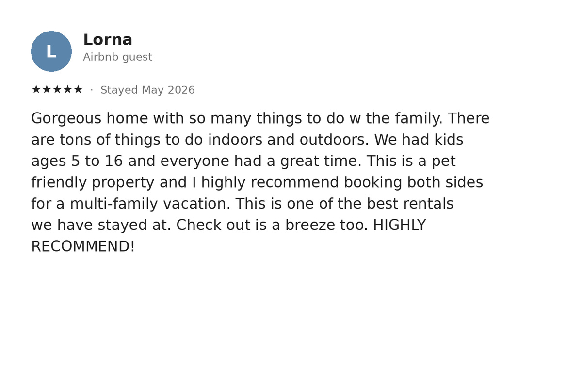 A real five-star guest review — Guest Favorite, 5.0 stars.