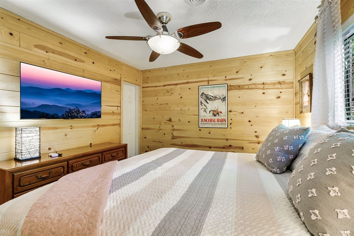 Two of 5 bedrooms pictured, with Roku streaming TV.
