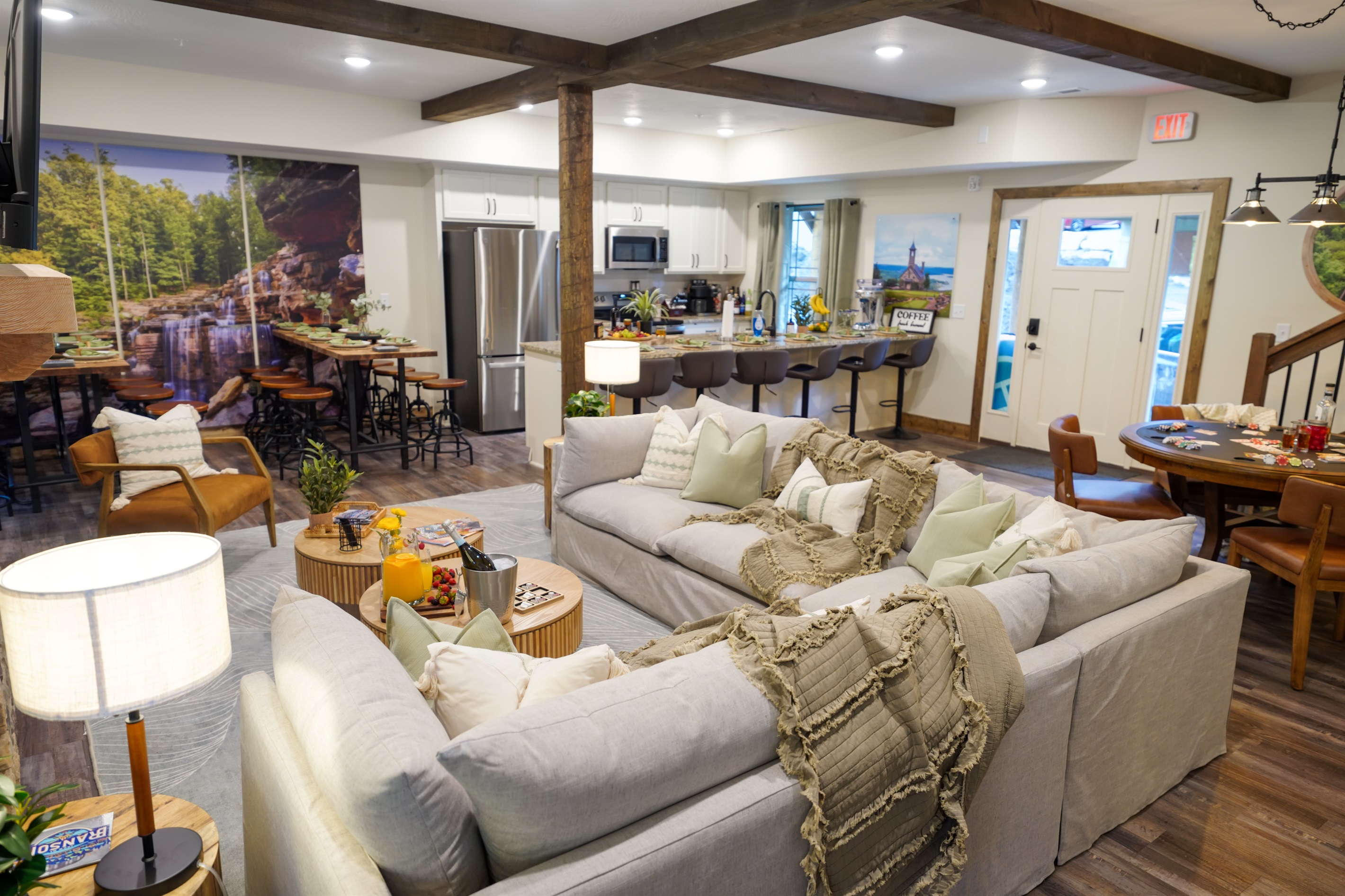 All of the relaxing, dining and playing options greet you as you walk in the door